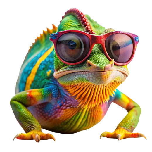 Donda maskot - chameleón v okuliaroch